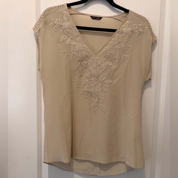 Massimo Dutti Tops - Massimo Dutti SILK Embroidered V-neck Blouse - Size 4